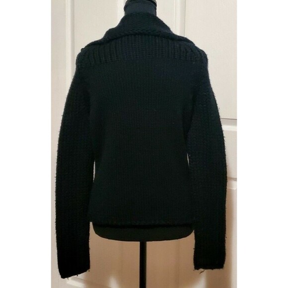GAP Womens Small Wool Blend Sweater Black Snap Up Collared V-Neck Cardigan EUC - Picture 3 of 7